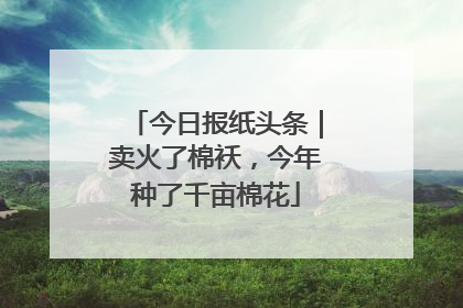 今日报纸头条｜卖火了棉袄，今年种了千亩棉花
